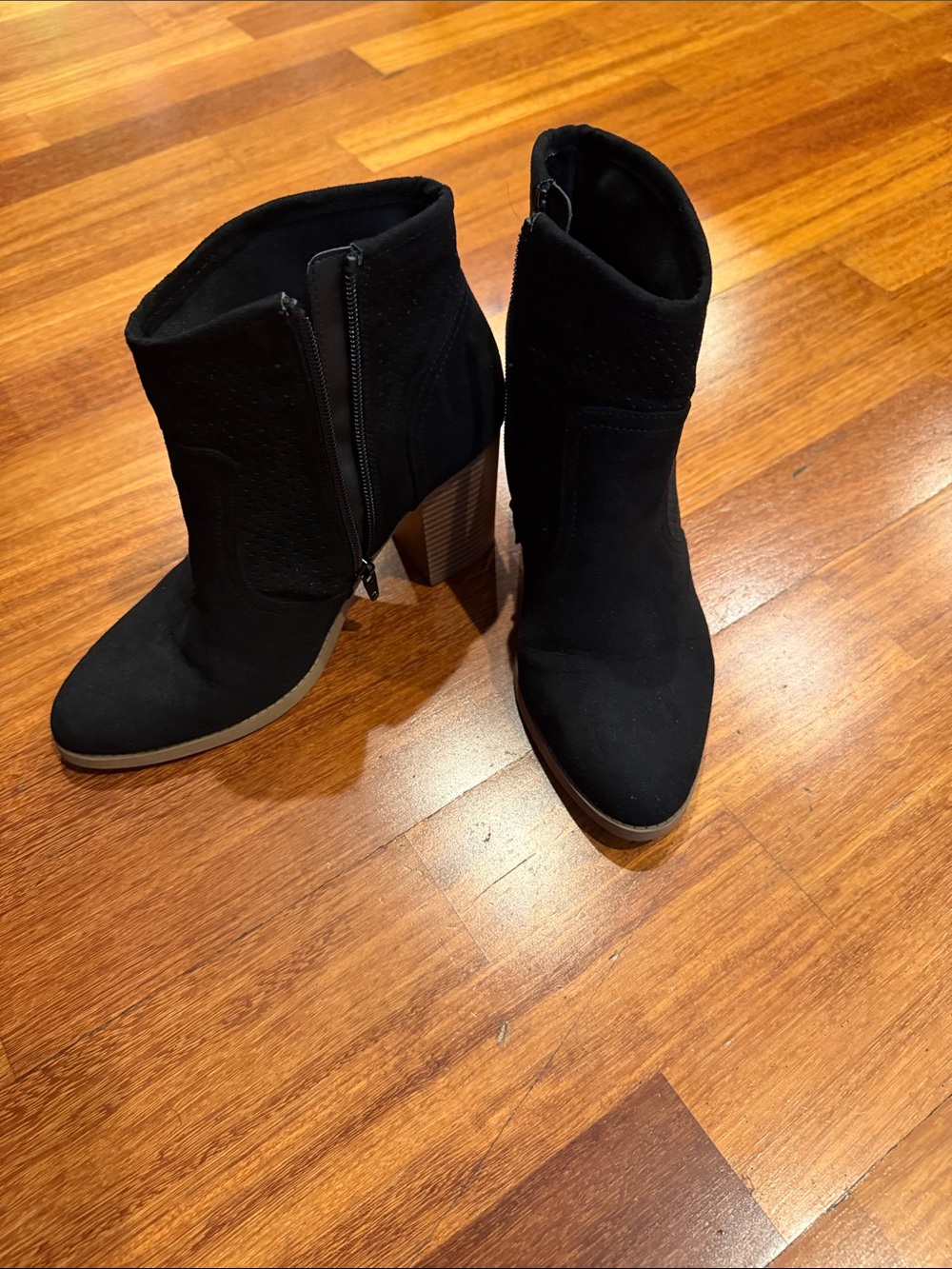 Women's Black Suede Ankle Booties with Block Heel